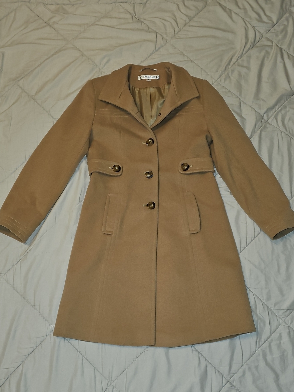 Larry Levine Wool Trench Coat Womens Camel Brown Y2k